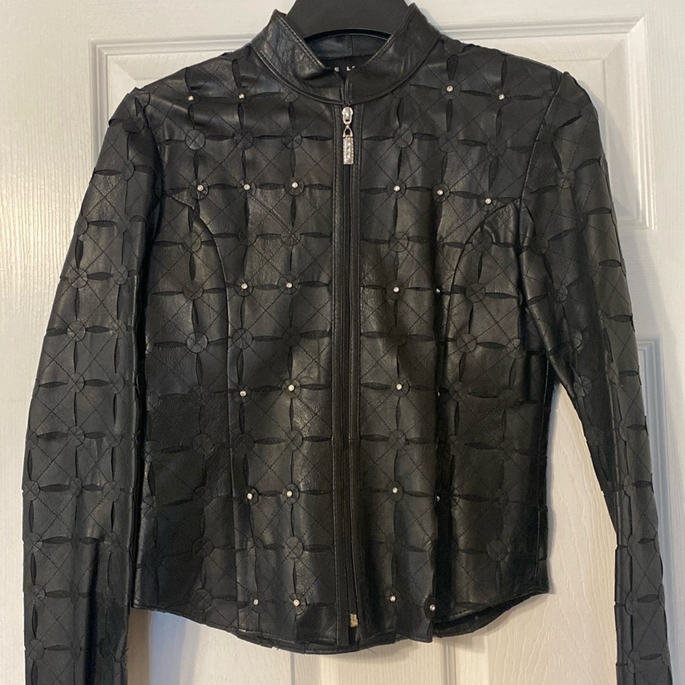 Black leather lamb skin jacket